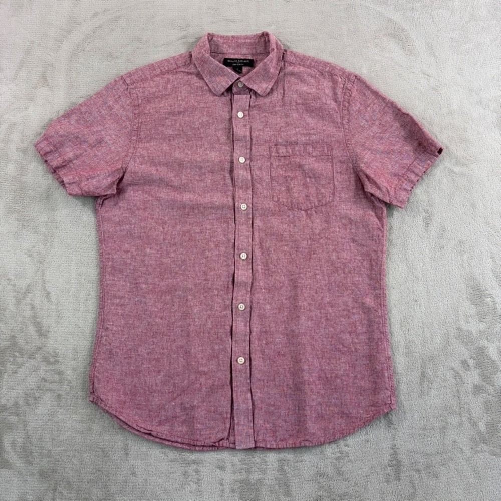 Banana Republic Linen Slim Fit Shirt in Chili Red Men Large Short Sleeve NWOT